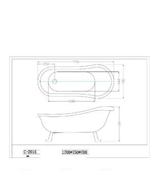 Акриловая ванна Ceruttispa Vico C-2015-1 на львиных алюминиевых золотых лапах 170x75 C-2015-1 - 4 изображение