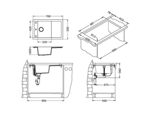 Кухонная мойка Alveus Formic 30 Granital 1108030 серая в комплекте с сифоном - 2 изображение