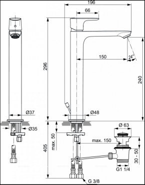 Смеситель Ideal Standard Connect Air Vessel A7025AA для раковины, с донным клапаном - 2 изображение