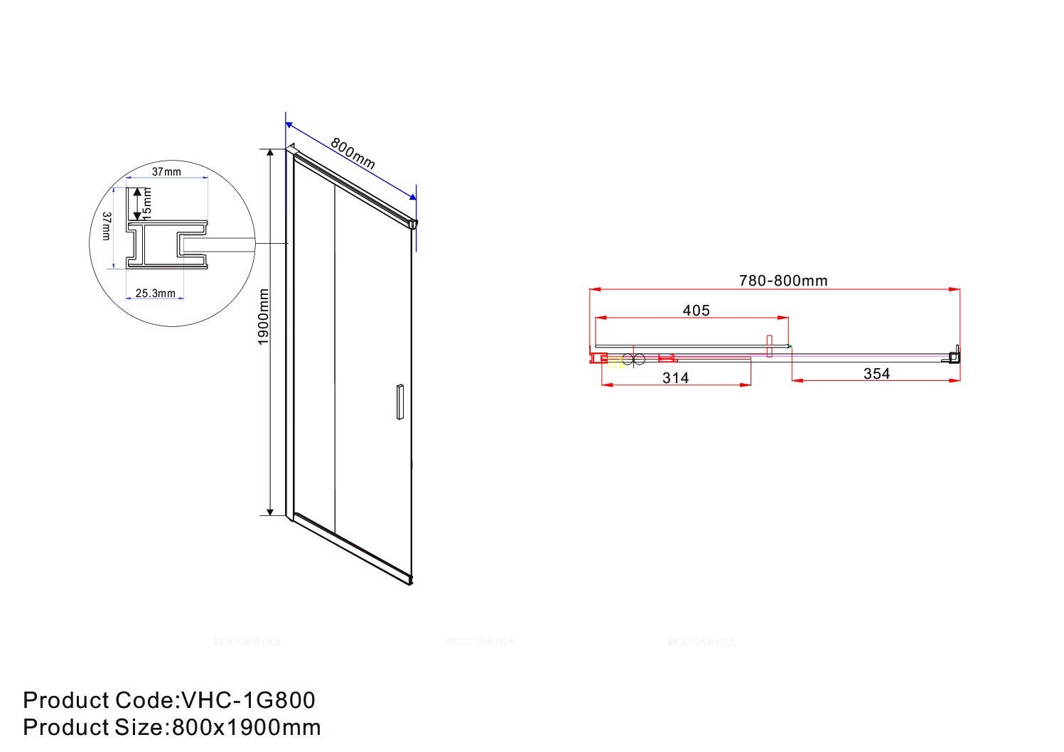 Душевой уголок Vincea Garda VSS-1G8012CLGM, 120*80, вороненая сталь, стекло прозрачное - изображение 3
