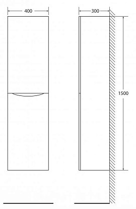 Шкаф-пенал подвесной BelBagno FLY-MARINO-1500-2A-SC-RW-P-R, 40 х 30 х 150 см, Rovere Moro/темно-коричневый, правосторонний