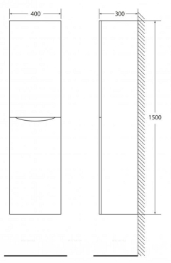Шкаф-пенал подвесной BelBagno FLY-MARINO-1500-2A-SC-RW-P-R, 40 х 30 х 150 см, Rovere Moro/темно-коричневый, правосторонний - 2 изображение