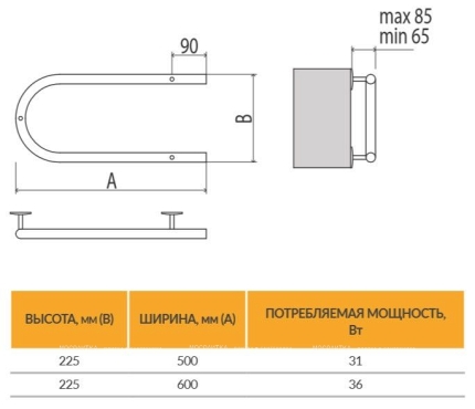 Полотенцесушитель электрический Terminus П-образный 500x225 - 3 изображение