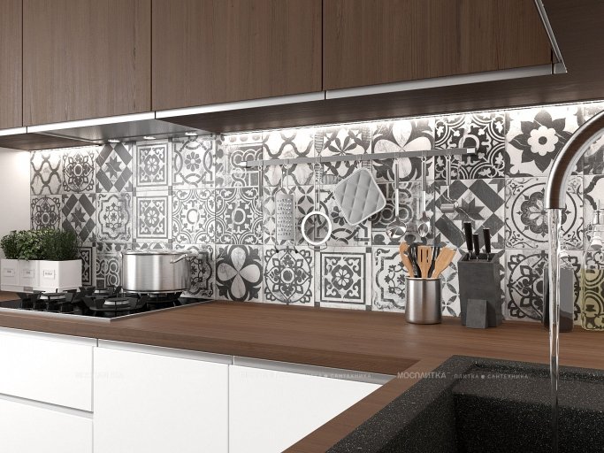 Дизайн Кухня в стиле Современный в черно-белом цвете №11994 - 2 изображение