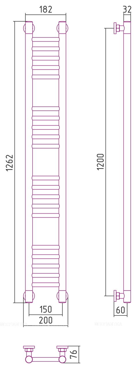 Полотенцесушитель водяной Сунержа Богема+ 120х15 см 30-0220-1215 матовый белый - изображение 3