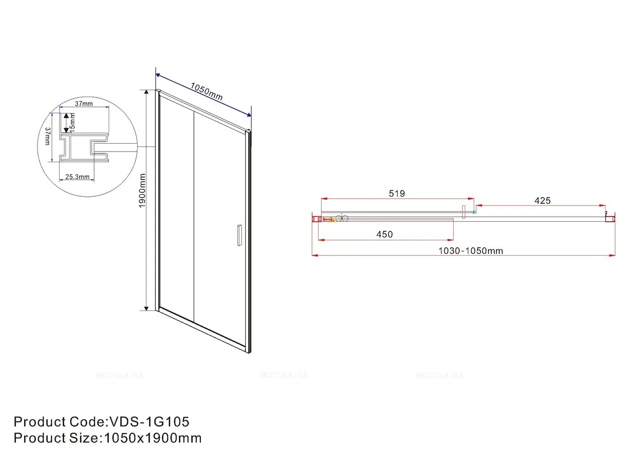 Душевая дверь Vincea Garda VDS-1G105CL 105 см хром, стекло прозрачное - 6 изображение
