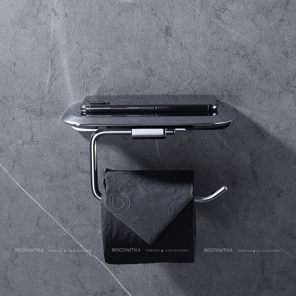 Держатель туалетной бумаги Abber Nord AA1530 с полкой для телефона, хром - изображение 2
