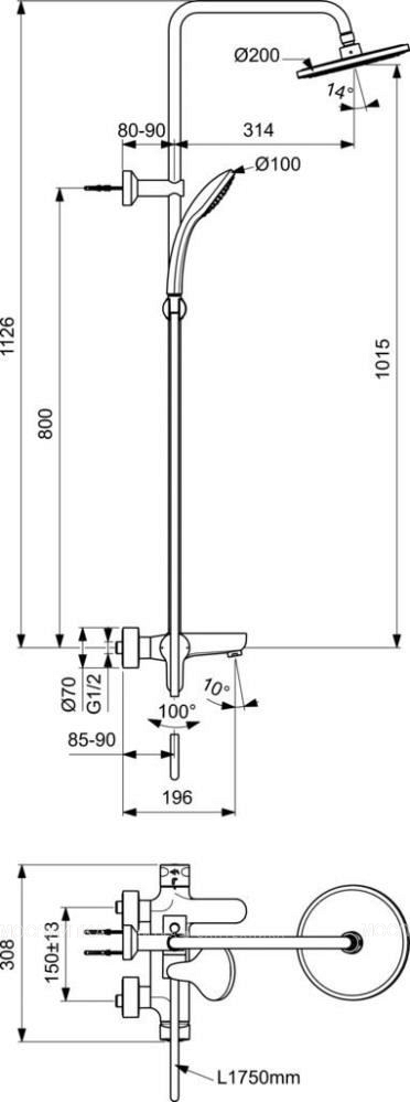 Душевая стойка Ideal Standard CERAFINE O BC525XG со смесителем - изображение 4