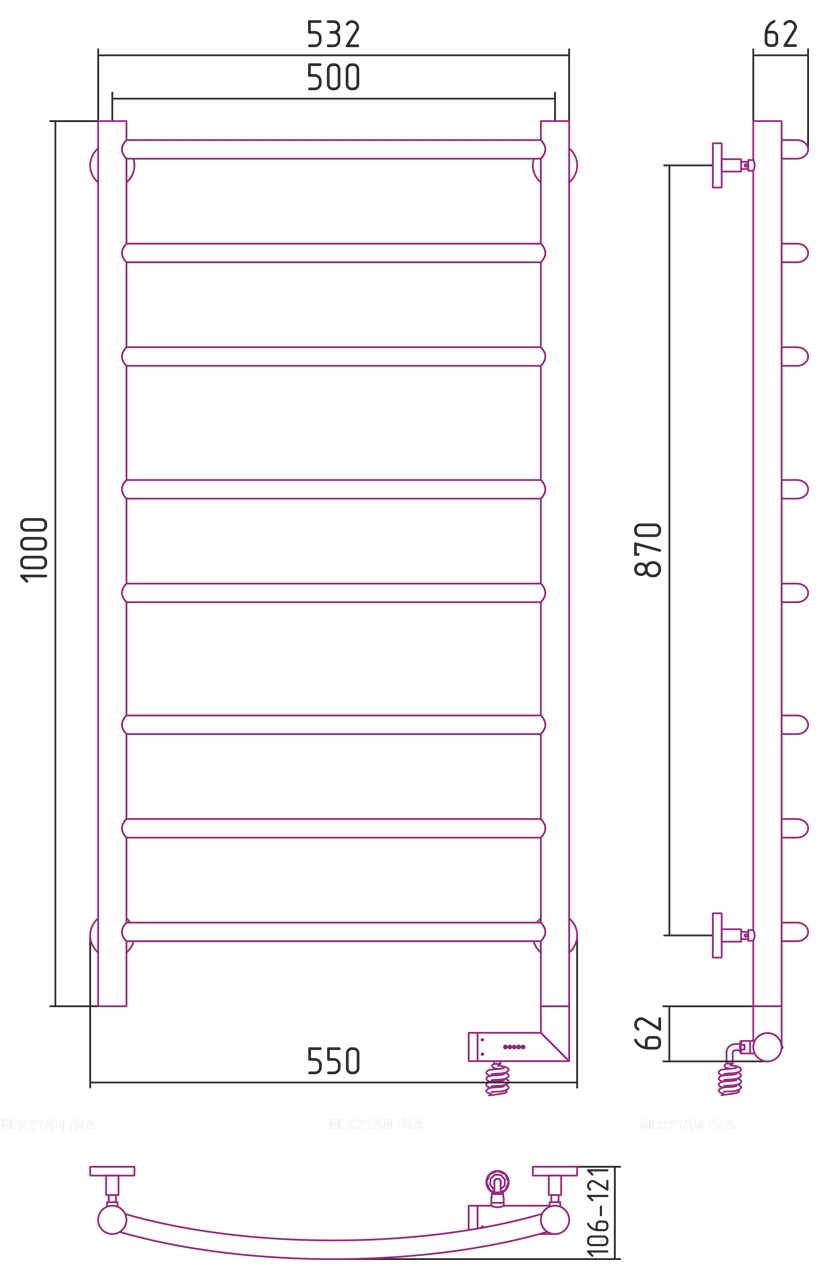 Полотенцесушитель электрический Сунержа Галант 2.0 100х50 см 051-5201-1050 состаренная латунь - изображение 4