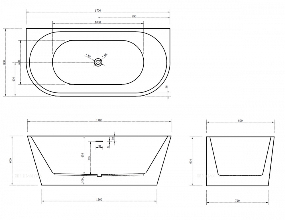 Акриловая ванна Abber 170x80 см AB9216-1.7MB - изображение 5