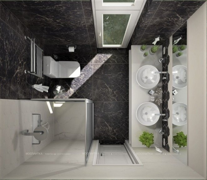 Дизайн Совмещённый санузел в стиле Классика в черно-белом цвете №11142 - 2 изображение