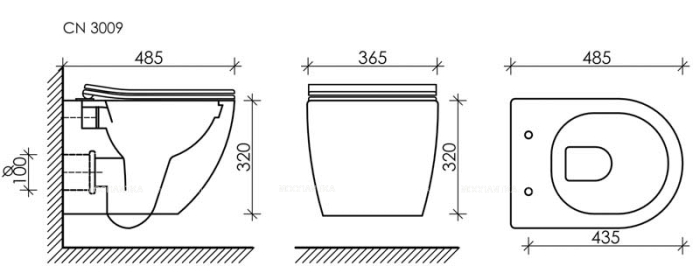 Комплект подвесной безободковый унитаз Ceramica Nova Forma Rimless с крышкой-сиденьем CN3009 + инсталляция Am.Pm ProC I012707.0138 с клавишей смыва ProC L, чёрная матовая - 9 изображение