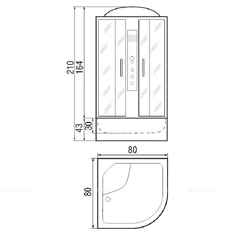 Душевая кабина River 80х80 см Nara Б/К 80/43 МТ профиль хром матовый, стекло матовое - изображение 3