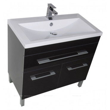 Комплект мебели для ванной Aquanet Верона 100 1 ящ 2 дв черный зеркало камерино - 7 изображение