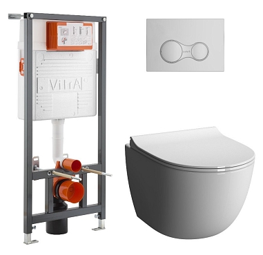 Комплект безободкового унитаза VitrA Sento Hygiene 9830B003-7207, кнопка глянцевый хром