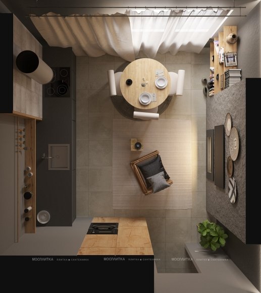 Дизайн Кухня-гостиная в стиле Эко в бежевом цвете №13139 - 3 изображение