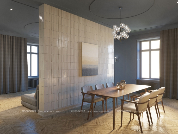 Дизайн Кухня-гостиная в стиле Неоклассика в белом цвете №13231 - 5 изображение