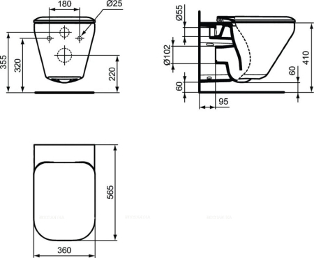 Подвесной унитаз с сидением и крышкой Ideal Standard TONIC II AquaBlade® K316601 - 3 изображение