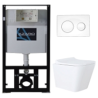 Комплект подвесной безободковый унитаз Azario Teramo AZ-8010-1000+AZ-8200-0012+AZ-0052 с микролифтом + система инсталляции с кнопкой смыва белый глянцевый
