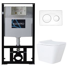 Комплект подвесной безободковый унитаз Azario Teramo AZ-8010-1000 + AZ-8200-0012 + AZ-0052 с микролифтом  +  система инсталляции с кнопкой смыва белый глянцевый