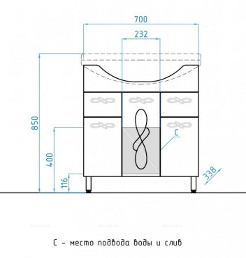Тумба под раковину Style Line Венеция 75 ЛС-00000255, белая - 11 изображение