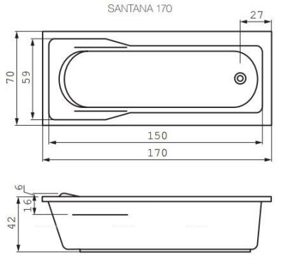 Акриловая ванна Cersanit Santana 170х70 см - 6 изображение