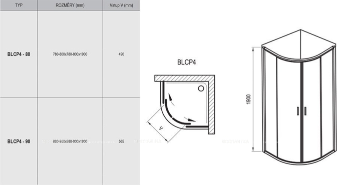 Душевой уголок Ravak BLIX BLCP4-80 сатин+ прозрачное стекло AntiCalc - 2 изображение