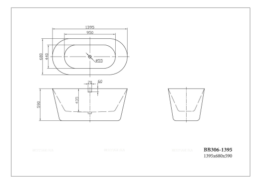 Акриловая ванна 140х68 см BelBagno BB306-1395 белая - 4 изображение