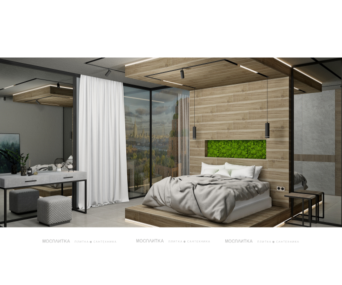 Дизайн Спальня в стиле Лофт в сером цвете №12965 - 6 изображение