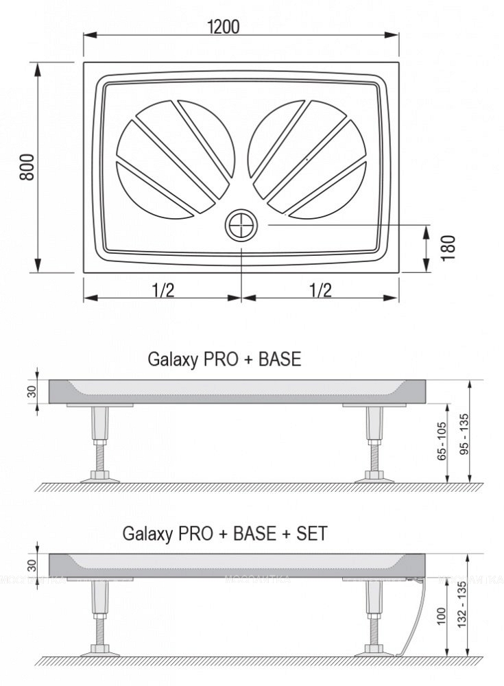 Душевой поддон Ravak Galaxy Gigant Pro-120 120x80 120x80x3см, белый - изображение 4