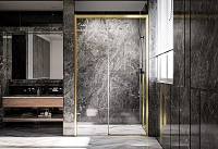 Душевая дверь Veconi Premium Trento PTD-30G, 130х200, золото, стекло прозрачное