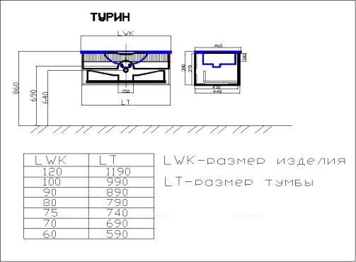 Тумба с раковиной SanVit Турин 1 подвесная 120 kturin1120 белая - 5 изображение