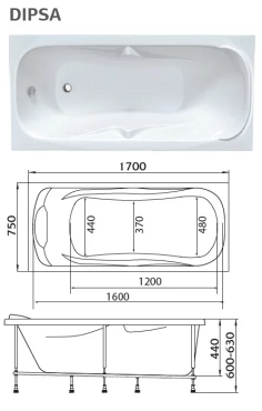 Акриловая ванна 170х75 см Marka One Dipsa 12017894 белая - 4 изображение