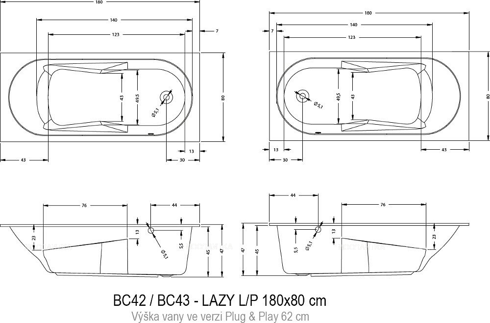 Акриловая ванна Riho Lazy 180x80 L Plug&Play - изображение 3