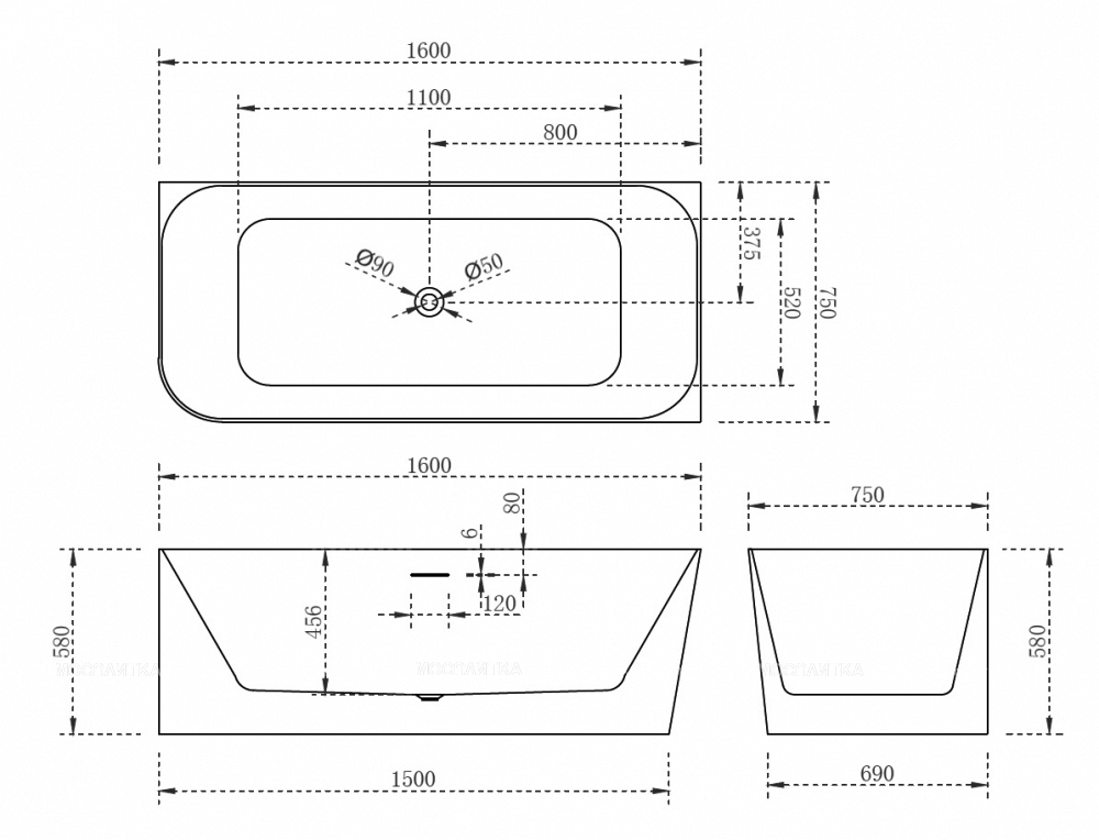 Акриловая ванна Abber 160х75 см AB9331-1.6 R, белый - изображение 5