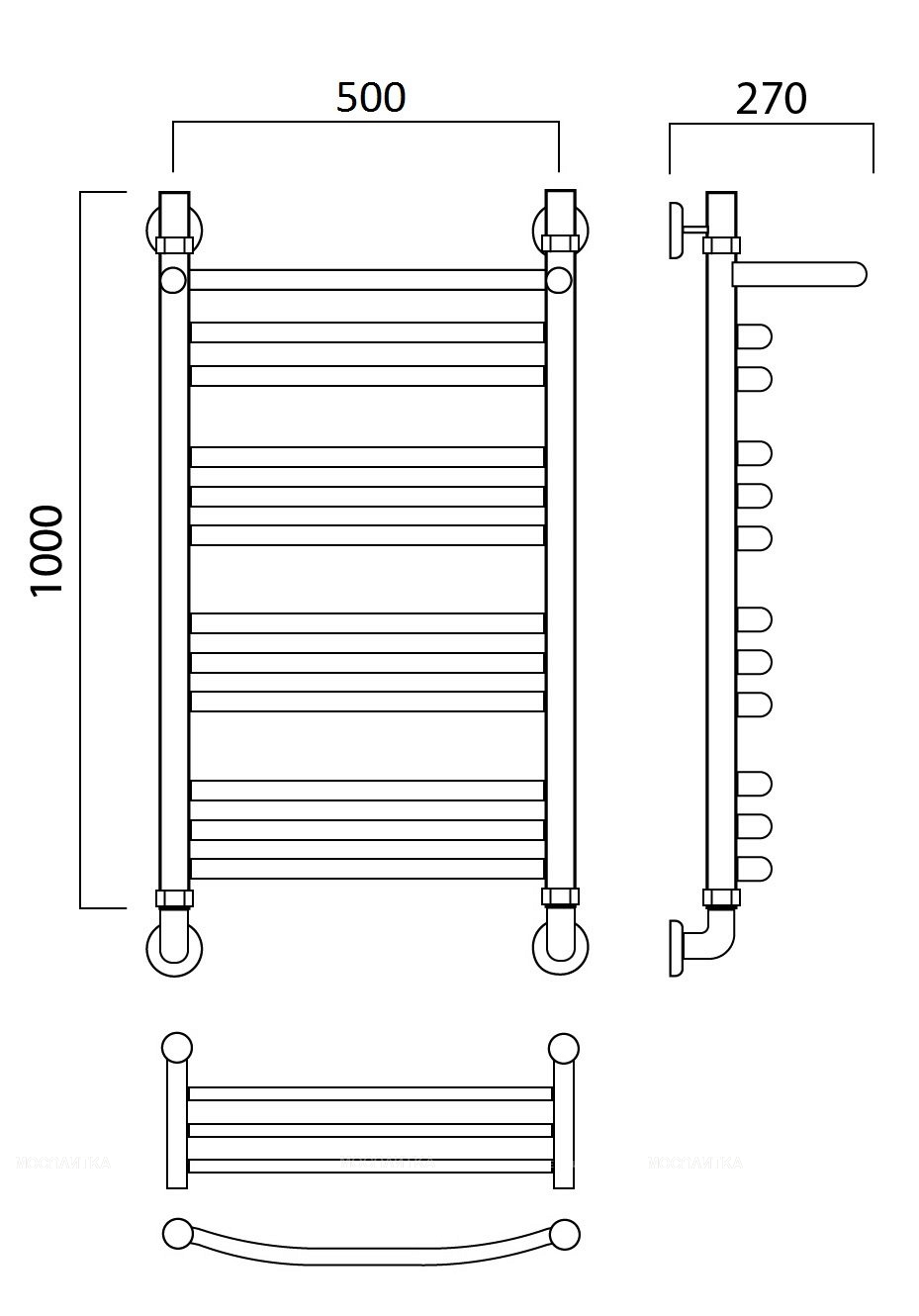Полотенцесушитель водяной Aquanerzh лесенка дуга групповая с полкой 100x50 - изображение 2