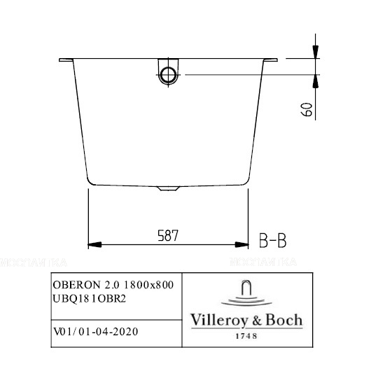 Квариловая ванна Villeroy & Boch Oberon 2.0 180х80 см UBQ181OBR2DV-01 - изображение 3