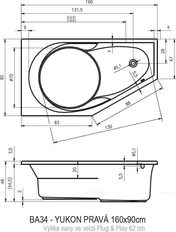 Акриловая ванна Riho Yukon 160 см R Plug&Play - изображение 3