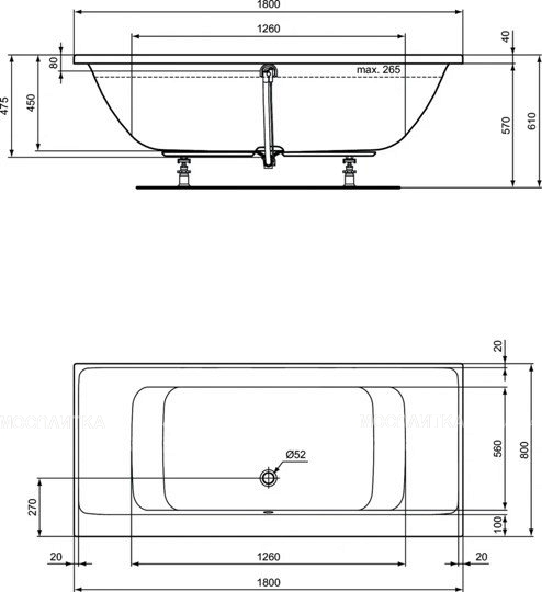 Встраиваемая акриловая прямоугольная ванна 180х80 см Ideal Standard E106701 CONNECT AIR - изображение 4