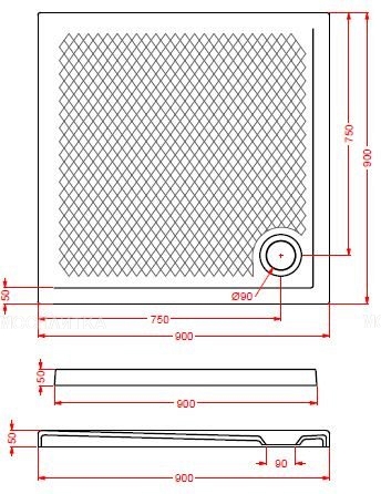 Душевой поддон ArtCeram 90x90x5,5см PDQ008 05; 00 квадратный белый матовый - изображение 3