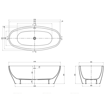 Акриловая ванна 170х80 см Azario Cranston CRA17080 белая - 5 изображение
