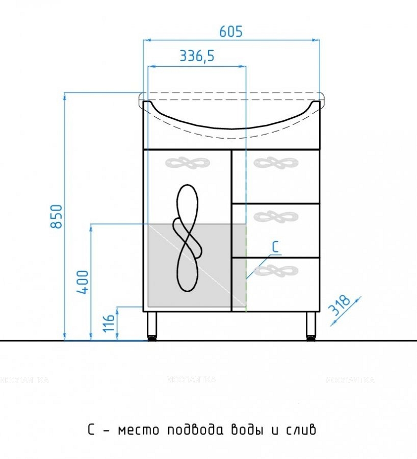 Тумба с раковиной Style Line Венеция 65, ЛС-00000254 - изображение 10