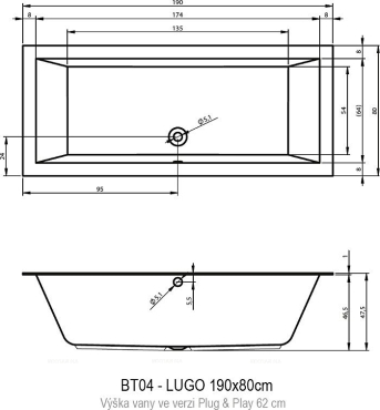 Акриловая ванна Riho Lugo 190x80 см L Plug&Play - 3 изображение