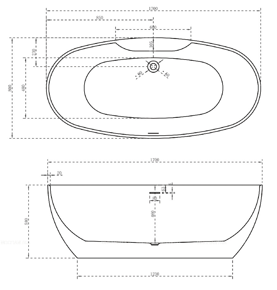 Акриловая ванна Abber 170х80 см AB9323, белая - изображение 4