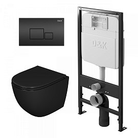 Комплект унитаза с инсталляцией D&K DS1392502 с сиденьем микролифт и черной клавишей смыва