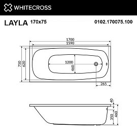 Акриловая ванна 170х75 см Whitecross Layla Ultra Nano 0102.170075.100.ULTRANANO.CR с гидромассажем