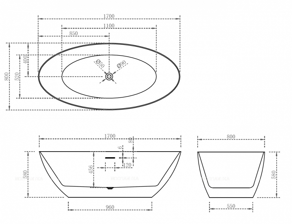 Акриловая ванна Abber 170х80 см AB9374-1.7, белая - изображение 6