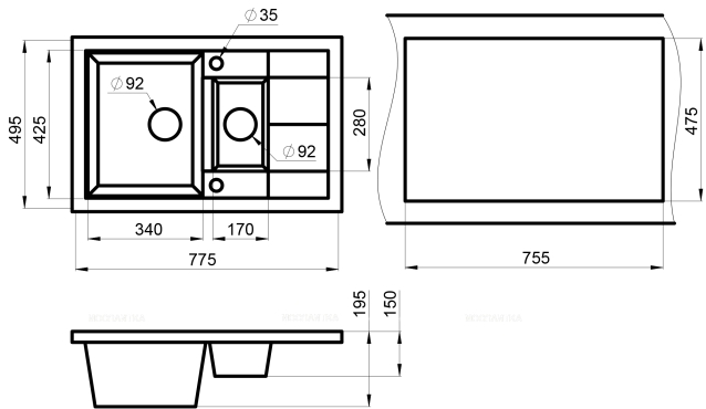 Мойка кухонная Granula GR-7802 эспрессо - 2 изображение