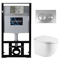 Комплект подвесной безободковый унитаз Azario Fora AZ-8010-1000+AZ-8200-0011+AZ-0017 E-R с микролифтом + система инсталляции с кнопкой смыва хром глянцевый