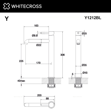 Смеситель для раковины-чаши Whitecross Y black Y1212BL матовый черный - 3 изображение